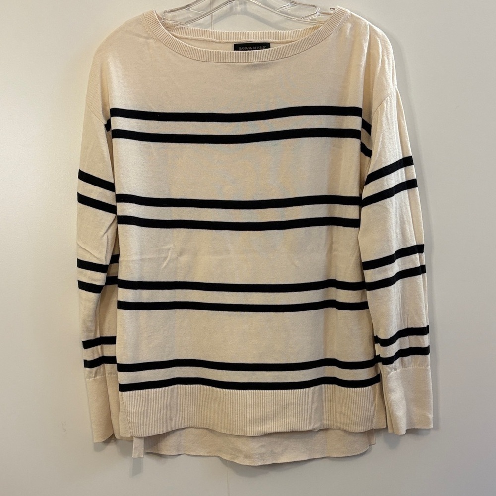 Banana Republic Forever Sweater in Cream and Black Striped.